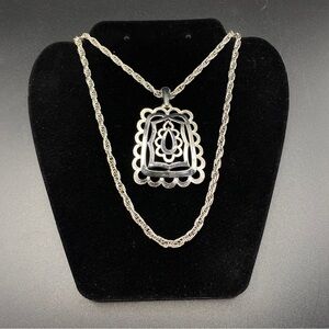 TRIFARI Rhodium Plated Pendant Two Strand Chain Vintage 1960's Necklace